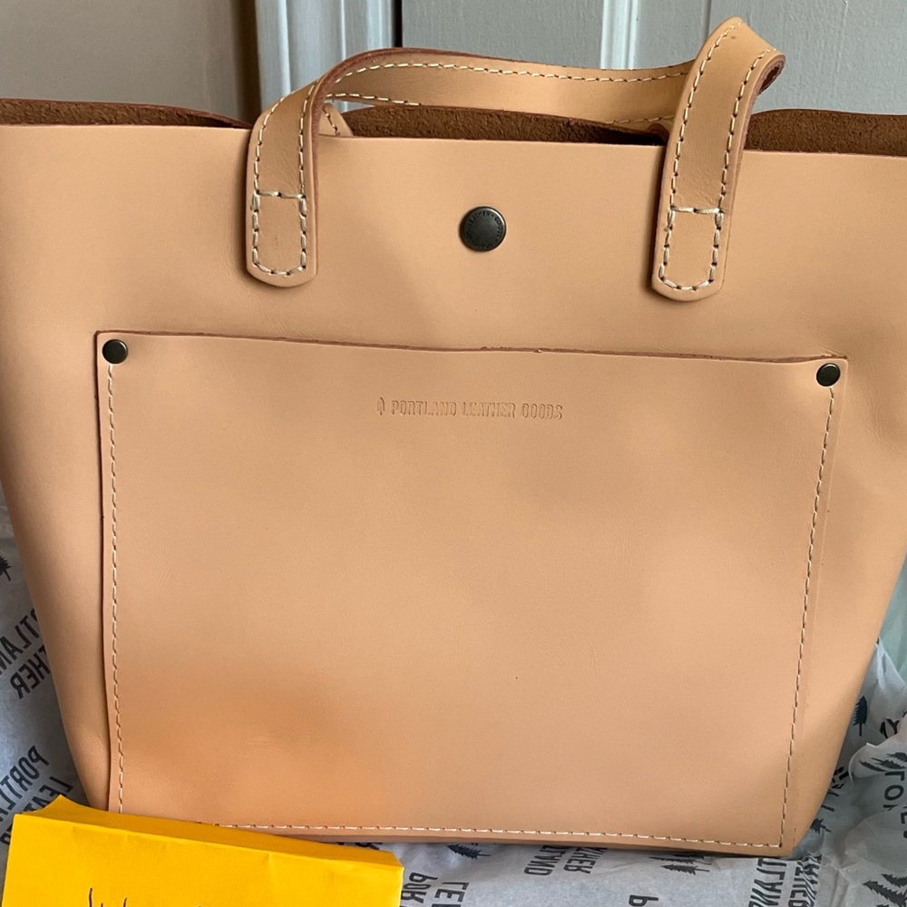 Portland leather mini crossbody tote in peach